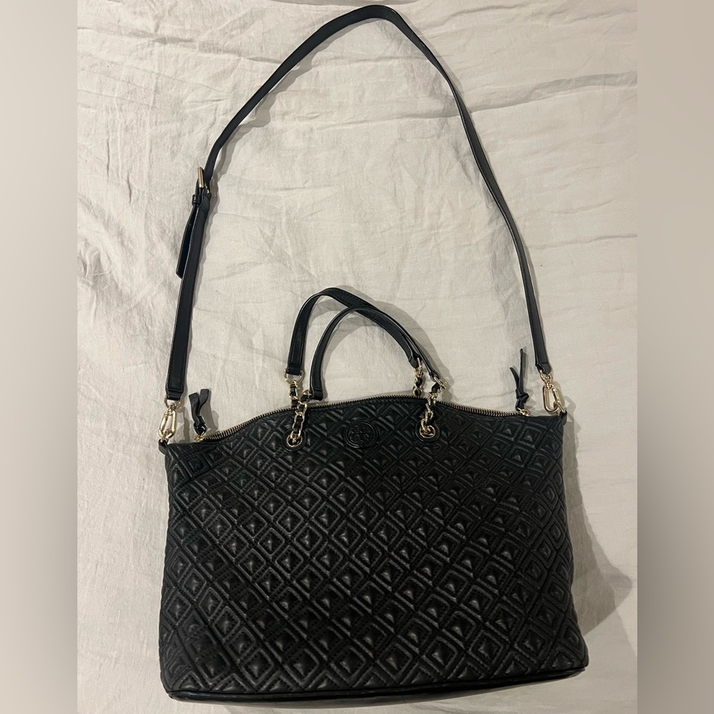 Tory Burch Fleming Quilted Black Tote Bag
